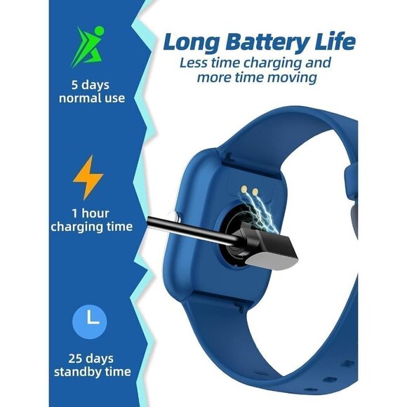 Kids Smart Watch ip68 Waterproof Fitness Tracker Watch Gift For Teens-  Blue - Picture 7 of 16